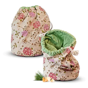 Zirbenbrotbeutel "Gr&uuml;n mit Bl&uuml;mchen" aus Leinen - ca. 32cm hoch, Du...