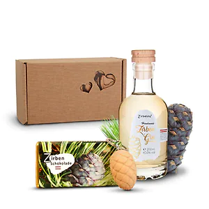 Zirben-Lieblingsbox #32: ZirbenGin 200ml, Zirbenschokolade 70g, ZirbenZapfen ...