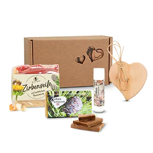 Zirben-Lieblingsbox #35: Zirbenschokolade 70g, BUSSISTIFT - Lippenbalsam mit ...