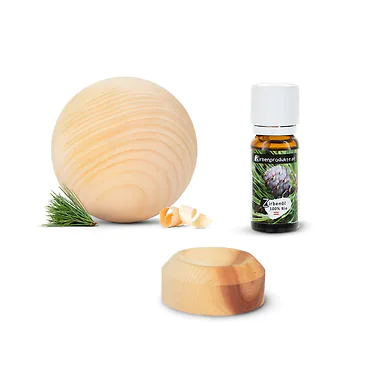 Zirbenkugel (7cm) + ZirbenAblageteller + Bio Zirben&ouml;l (10ml)