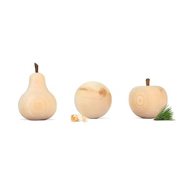Zirbenfreunde Set: Zirbenkugel (7cm) + Zirbenapfel (7cm) + Zirbenbirne (7cm)