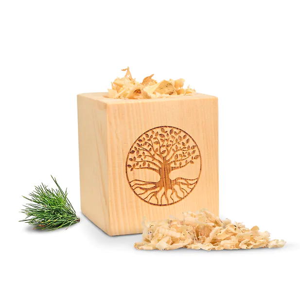 ZirbenW&uuml;rfel | Baum des Lebens | 7x7x8cm + 10g Zirbensp&auml;ne