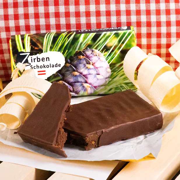 Zirben-Lieblingsbox #7: Zirbenschokolade + Zirbensenf "s&uuml;&szlig;" + Zirbensenf "scharf" + ZirbenGin 200ml