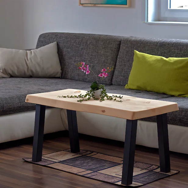 Zirbelino&reg; Couchtisch aus Zirbe mit LEGS (96&deg;) | 2-teilig (Tischplatte + 4x L...