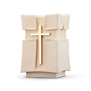 Zirbenurne - "Ruhe in Frieden mit goldenem Kreuz" - 30x19x17,5 (4L)