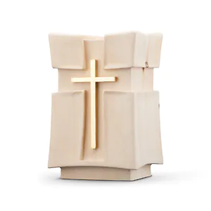 Zirbenurne - "Ruhe in Frieden mit goldenem Kreuz" - 30x19x17,5 (4L)