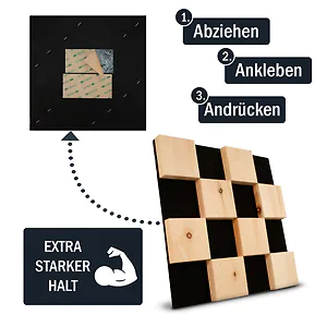 Zirbelino&reg; Wandpaneel im Schachbrettmuster 28cm x 28cm x 2,5cm (BxHxT) | einf...