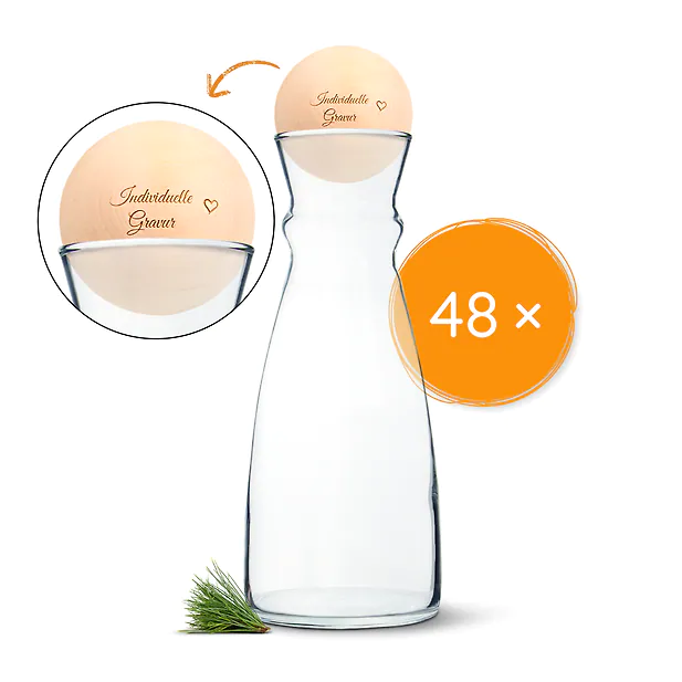 48 Stk. Wasserkaraffe Nimbus (1 Liter) + Zirbenkugel (7cm) mit individueller ...