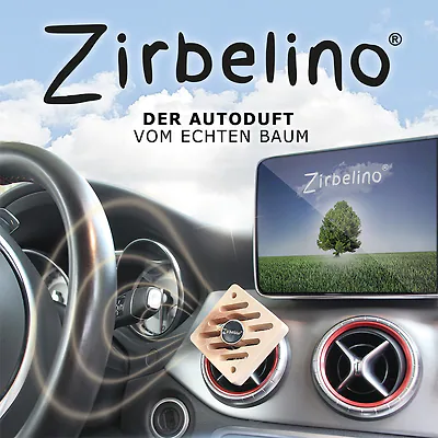 Zirbelino Lufterfrischer aus Zirbenholz mit Magnethalterung befestigt an Auto-L&uuml;ftungsschlitz