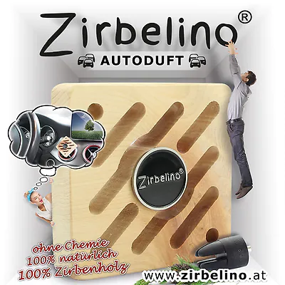 Zirbelino Lufterfrischer aus Zirbenholz mit Magnethalterung befestigt an Auto-L&uuml;ftungsschlitz
