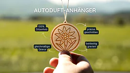 Zirbenholz Autoduft-Anh&auml;nger | 6cm | "Edelweiss" - zweiseitig graviert
