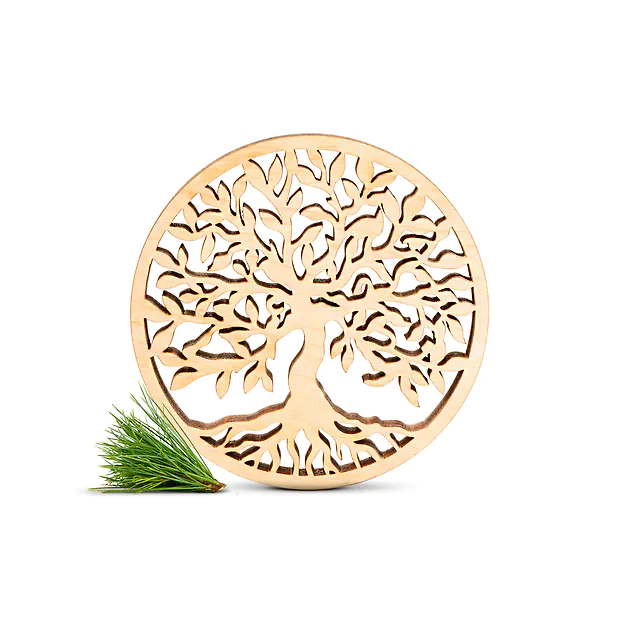 Zirbenholz Untersetzer | Baum des Lebens | 9cm ⌀ Holzuntersetzer für Gläser & Tassen | mit durchbrochenem Muster