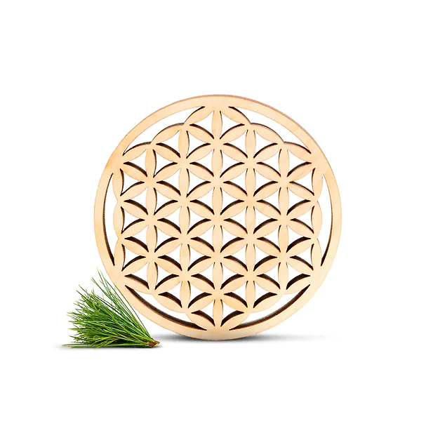 Zirbenholz Untersetzer | Blume des Lebens | 9cm ⌀ Holzuntersetzer f&uuml;r Gl&auml;ser & Tassen | mit durchbrochenem Muster