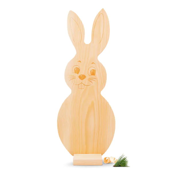 Zirbelino® Deko Osterhase für Ostern | aus Zirbenholz | ca. 40x16cm mit Sockel | mit farbigem Bommel zur Auswahl
