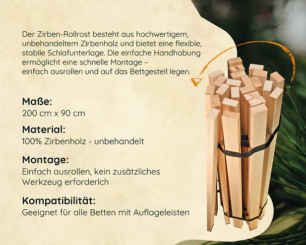 Zirbenholz-Rollrost 200x90 cm