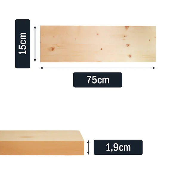 Zirbenholzbrett | 75cm | Massivholz Zirbe | 75 x 15 x 1,9cm (LxBxH) | bereits fein geschliffen
