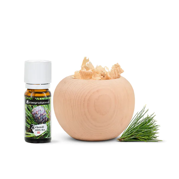 ZirbenKugel "Lochi" Set mit 10g Zirbensp&auml;ne + Bio Zirben&ouml;l (10ml)