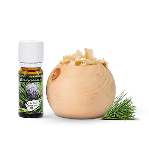 ZirbenKugel "Lochi" Set mit 10g Zirbensp&auml;ne + Bio Zirben&ouml;l (10ml)