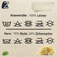Zirbenschlafkissen 40x80cm, Zirbensp&auml;ne + Schafwolle gemischt | Au&szlig;enbezug: L...